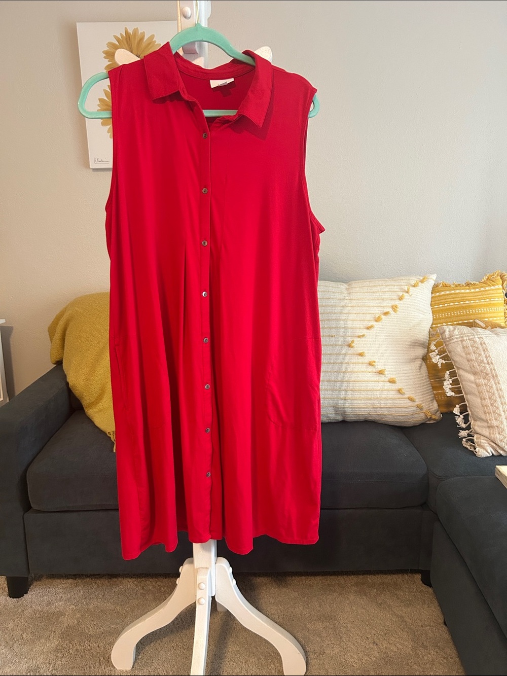 J. Jill Sleeveless Button-Front Red Collared Dress